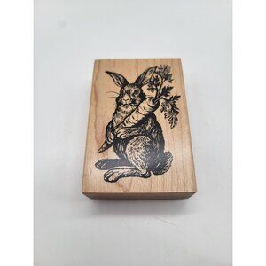 VTG 90s PSX Rubber Stamp Garden Rabbit Carrot Easter Card Animal Bunny G1047